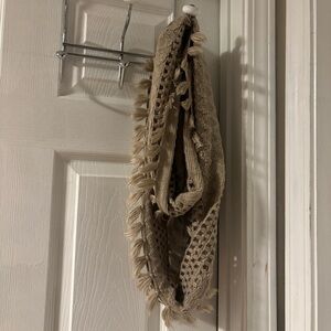 BP Textured Knit Fringe Classy Scarf in Taupe Cream Beige